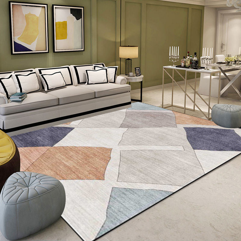 Vivolux | Neuheit Wohnzimmerteppich in Elfenbein-Diamantdruck Teppich Polyester Maschinenwaschbar Antirutsch-Teppich