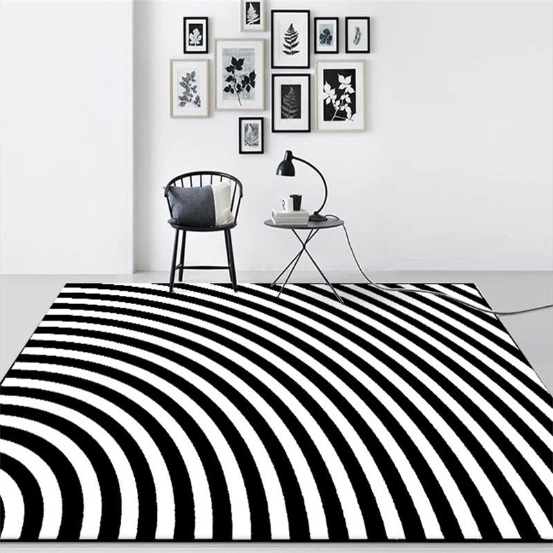 Vivolux | Zwart-witte slaapkamer tapijt nieuwigheid 3D halve boog patroon vloerkleed polyester antislip vlekbestendige vloerbedekking