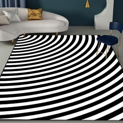 Vivolux | Zwart-witte slaapkamer tapijt nieuwigheid 3D halve boog patroon vloerkleed polyester antislip vlekbestendige vloerbedekking