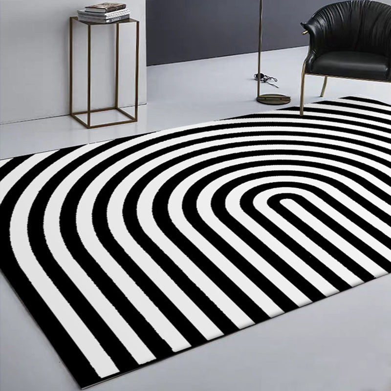 Vivolux | Zeitgenössischer Neuheits Teppich in Weiß und Schwarz 3D Kurvenlinien Muster Teppich Polyester Waschbarer Teppich für Wohnkultur