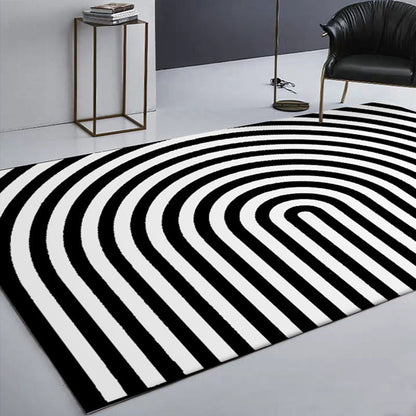 Vivolux | Zeitgenössischer Neuheits Teppich in Weiß und Schwarz 3D Kurvenlinien Muster Teppich Polyester Waschbarer Teppich für Wohnkultur