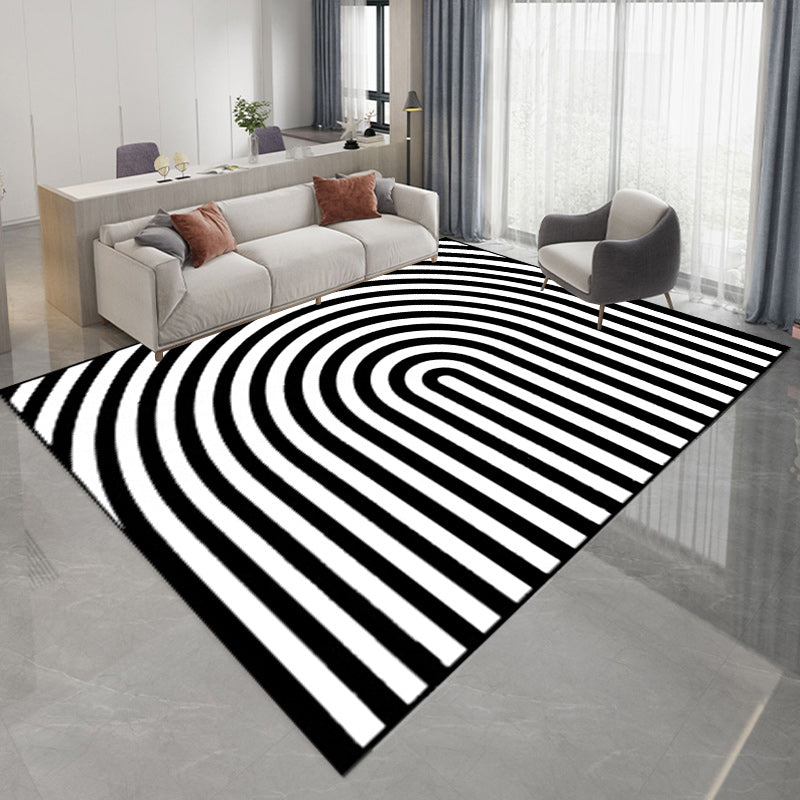 Vivolux | Zeitgenössischer Neuheits Teppich in Weiß und Schwarz 3D Kurvenlinien Muster Teppich Polyester Waschbarer Teppich für Wohnkultur