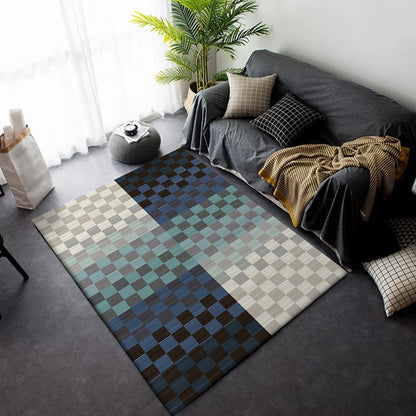 Vivolux | Neuheit Wohnzimmer Teppich Bunt Kleines Karomuster Farbschnitt Druck Teppich Polyester Waschbar Fleckenbeständiger Teppich