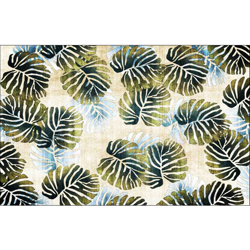 Vivolux | Moderner Blattmuster-Teppich mit blattgelbem und grünem Polyester-Teppich maschinenwaschbar rutschfester Bereichsteppich für das Schlafzimmer