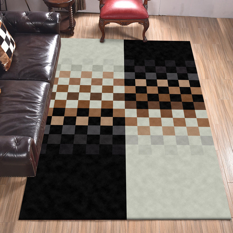 Vivolux | Schwarzer und Elfenbein Schlafzimmer Teppich Neuheit Mosaik Farbkasten Muster Teppich Polyester Rutschfester Waschbarer Teppich