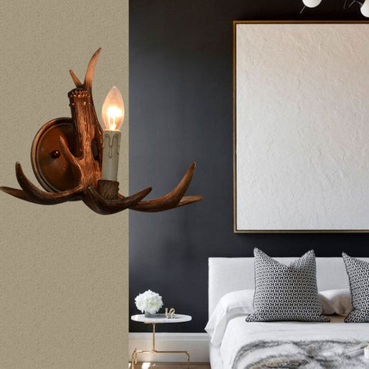 Vivolux | Resin Kandelaar Wandlamp met Hertenhoorns Deco 1 Hoofd Rustieke Wandverlichting in Bruin voor Cottage