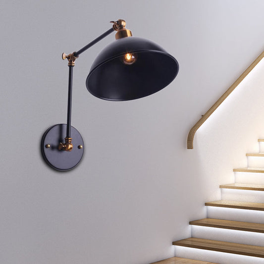 Vivolux | 1 Glühbirnen Wandleuchte Vintage Schwenkarm Metall Wandbeleuchtung mit Schalenlicht in Schwarz für Treppenhaus