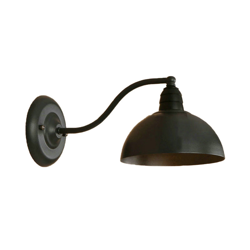 Vivolux | 1 Kopf Wand Sconce Retro Kuppelschirm Metall Sconce Lichtfixture mit gebogenem Arm in Schwarz