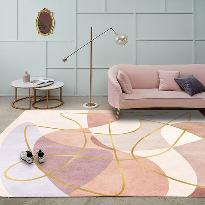 Vivolux | Scandinavian Novelty Rug in Pink Colorblock Line Pattern Rug Polyester Machine Washable Carpet for Home Decoration
