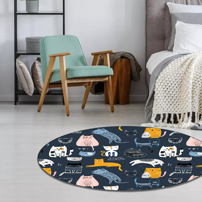 Vivolux | Einfache Kinderteppich in Weiß und Blau Tier Giraffe Pinguin Kaninchen Muster Teppich Polyester Waschbar Teppich für Kinderzimmer