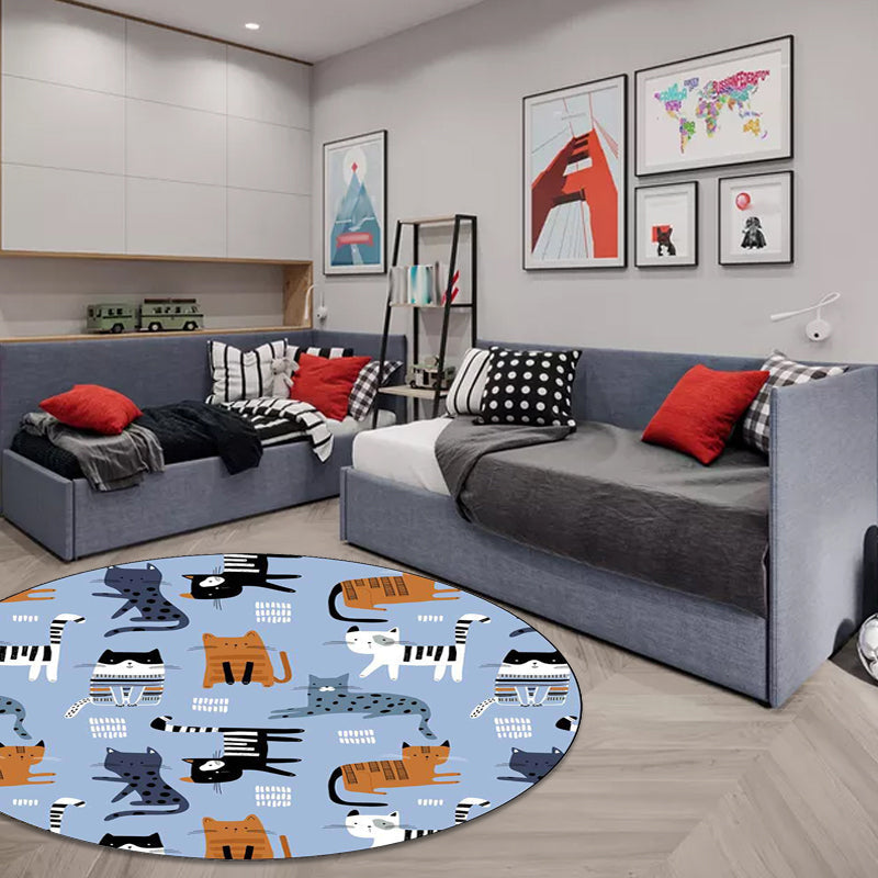 Vivolux | Einfache Kinderteppich in Weiß und Blau Tier Giraffe Pinguin Kaninchen Muster Teppich Polyester Waschbar Teppich für Kinderzimmer