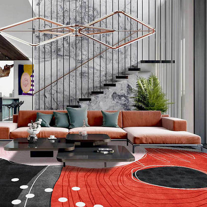 Vivolux | Nieuwheid woonkamer tapijt in rood en zwart kleurdoos stippen lijnen druk tapijt polyester machinewasbaar vlekbestendig tapijt
