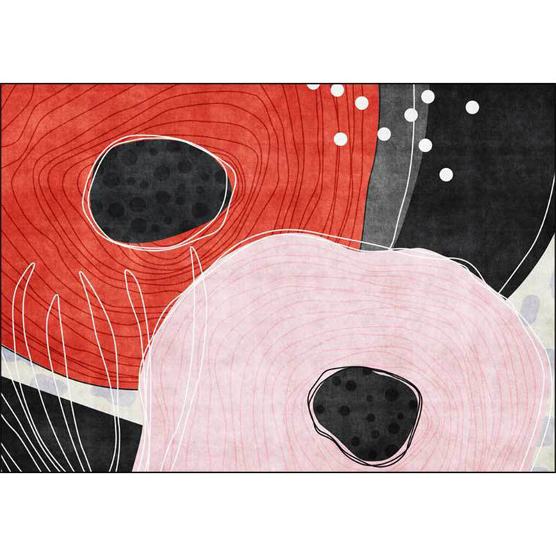 Vivolux | Nieuwheid woonkamer tapijt in rood en zwart kleurdoos stippen lijnen druk tapijt polyester machinewasbaar vlekbestendig tapijt