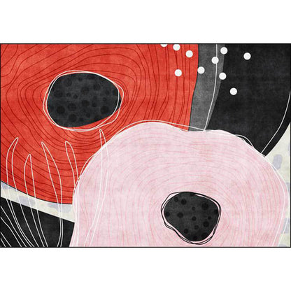 Vivolux | Nieuwheid woonkamer tapijt in rood en zwart kleurdoos stippen lijnen druk tapijt polyester machinewasbaar vlekbestendig tapijt