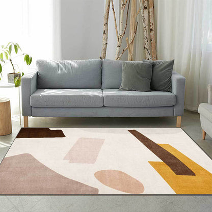 Vivolux | Beige und Braune Moderne Teppich Polyester Abstract Teppich Maschinenwaschbar Rutschfeste Rückseite Teppich für Wohnzimmer