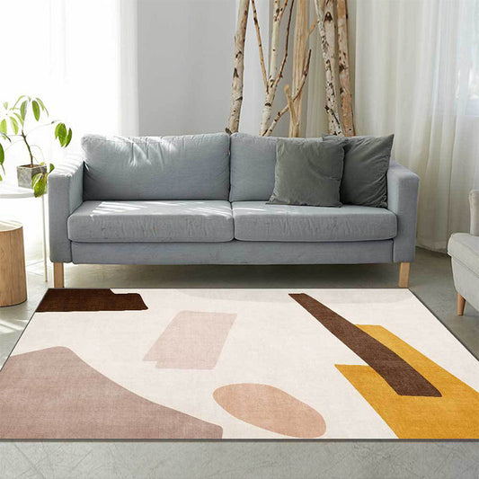 Vivolux | Beige und Braune Moderne Teppich Polyester Abstract Teppich Maschinenwaschbar Rutschfeste Rückseite Teppich für Wohnzimmer