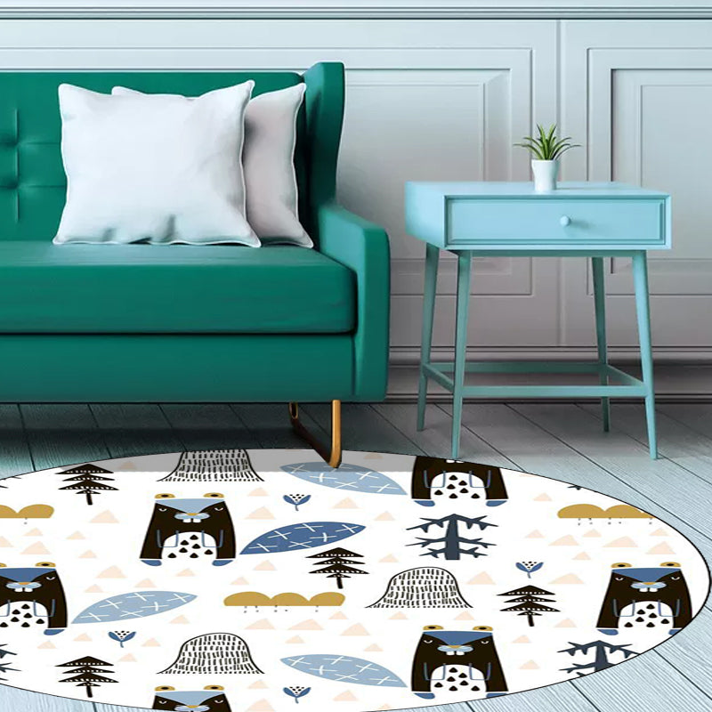 Vivolux | Weißer Kinderzimmerteppich Kinder Tier Eichhörnchen Baum Dreieckmuster Bereichsteppich Polyester Waschbar Rutschfester Teppich