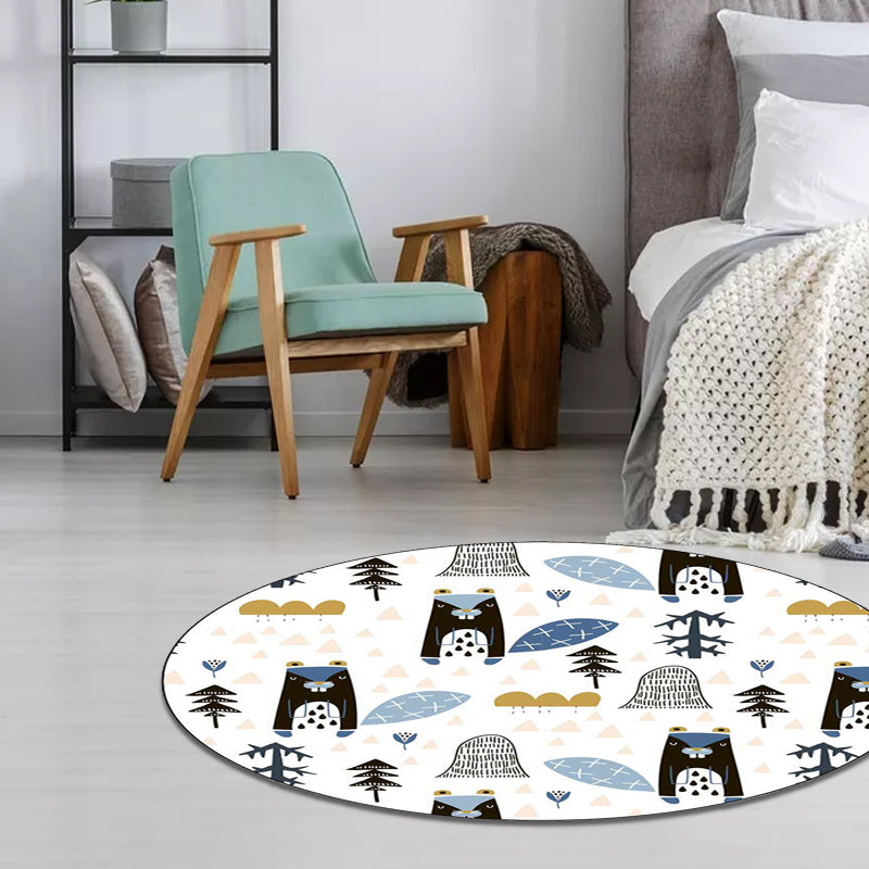 Vivolux | Weißer Kinderzimmerteppich Kinder Tier Eichhörnchen Baum Dreieckmuster Bereichsteppich Polyester Waschbar Rutschfester Teppich