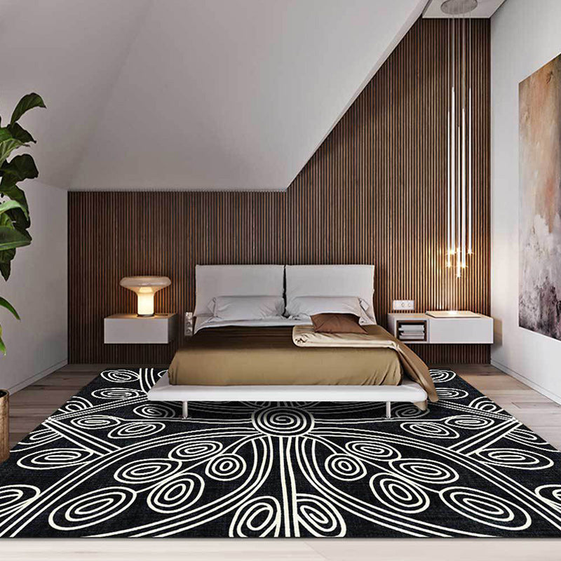 Vivolux | Neuheit Wohnzimmerteppich in Schwarz Geometrischem Linienmuster Teppich Polyester Waschbar Rutschfeste Unterlage Teppich