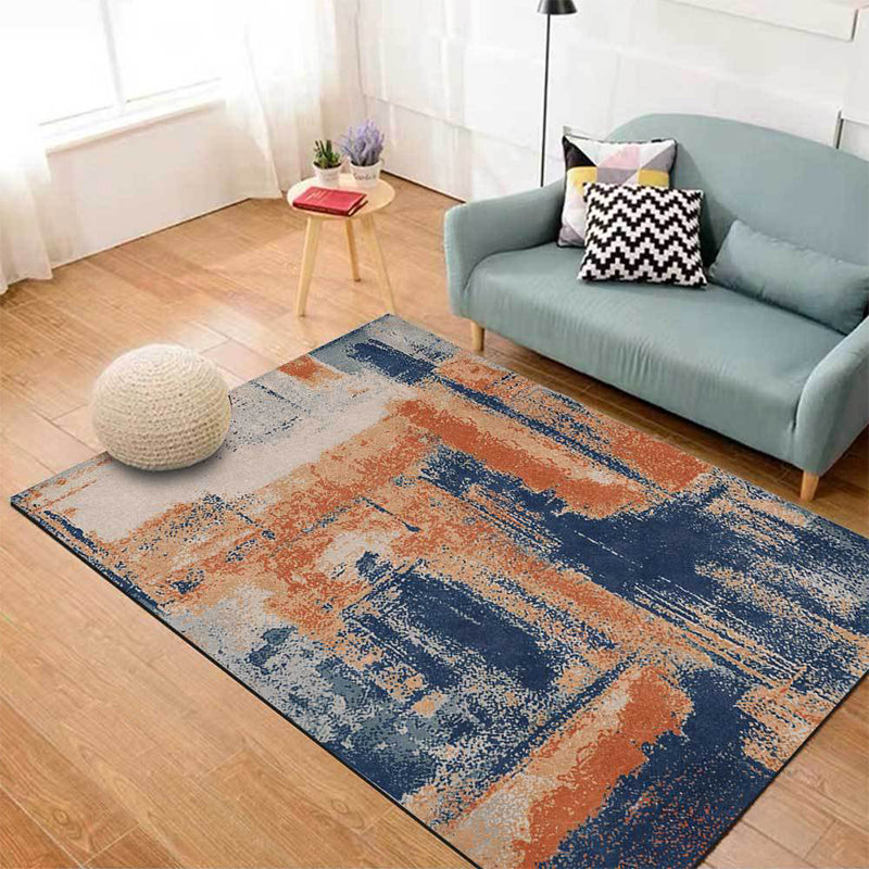 Vivolux | Industrieel Abstract Tapijt Oranje en Blauw Polyester Tapijt Maschinenwaschbaar Antislip Tapijt voor Slaapkamer