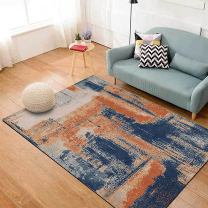 Vivolux | Industrieel Abstract Tapijt Oranje en Blauw Polyester Tapijt Maschinenwaschbaar Antislip Tapijt voor Slaapkamer