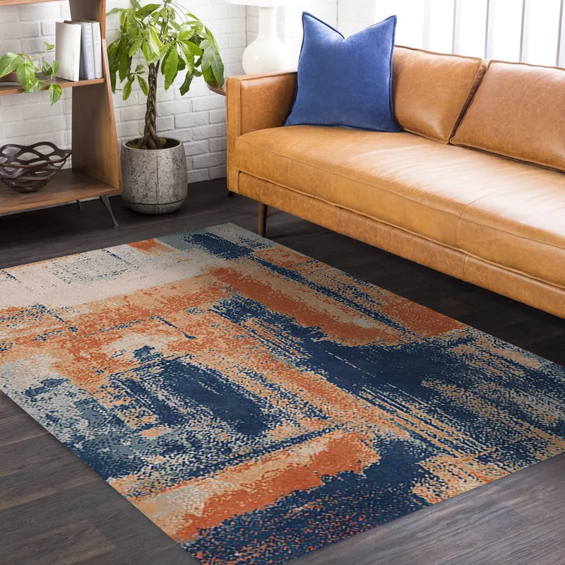 Vivolux | Industrieel Abstract Tapijt Oranje en Blauw Polyester Tapijt Maschinenwaschbaar Antislip Tapijt voor Slaapkamer