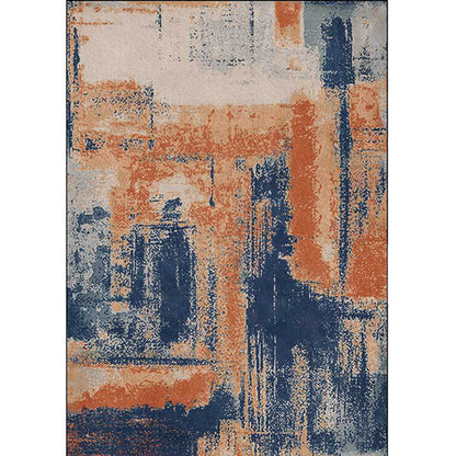 Vivolux | Industrieel Abstract Tapijt Oranje en Blauw Polyester Tapijt Maschinenwaschbaar Antislip Tapijt voor Slaapkamer