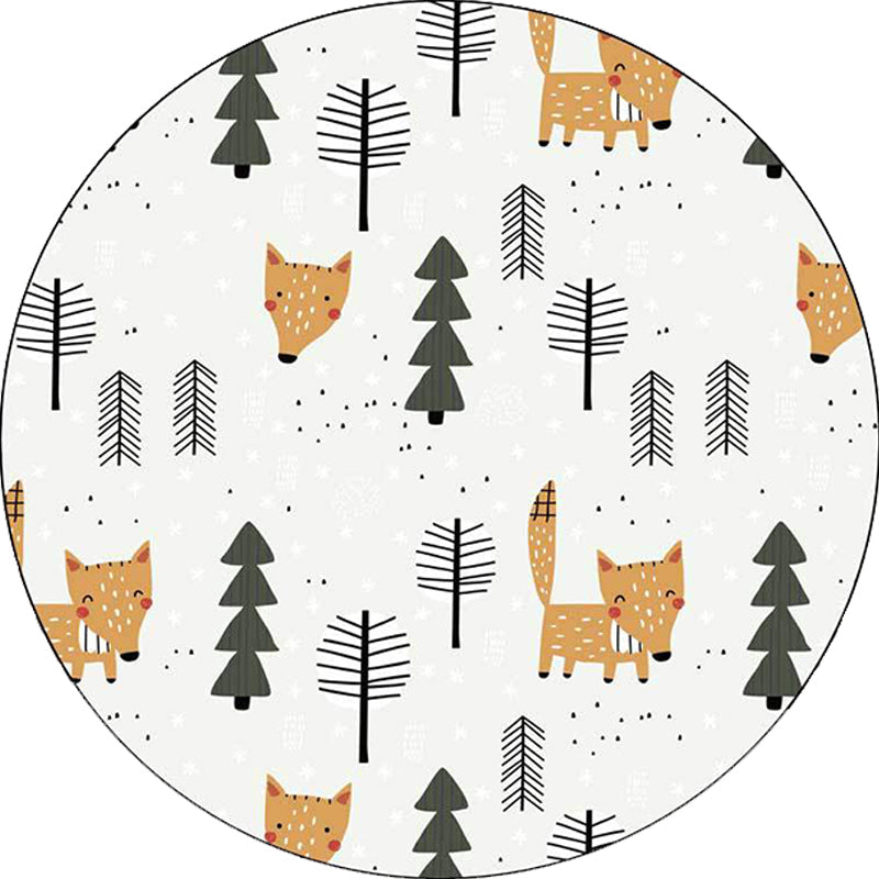 Vivolux | Weißer Kinderzimmerteppich Kinder Tier Fuchs Baum Muster Bereichsteppich Polyester Fleckenresistenter Teppich