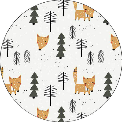 Vivolux | Weißer Kinderzimmerteppich Kinder Tier Fuchs Baum Muster Bereichsteppich Polyester Fleckenresistenter Teppich