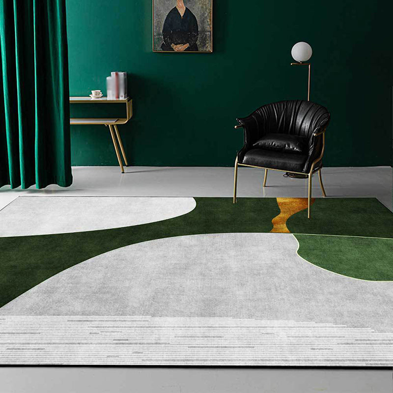 Vivolux | Groene en Grijze Slaapkamer Tapijt Noviteit Kleurblok Stripe Patroon Gebied Tapijt Polyester Vlekbestendige Vloerkleed