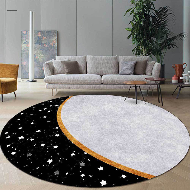 Vivolux | Witte en Zwarte Nordic Tapijt Polyester Kleurblok Sterrenprint Tapijt Machine Wasbaar Antislip Achterkant Vloerkleed voor de Woonkamer