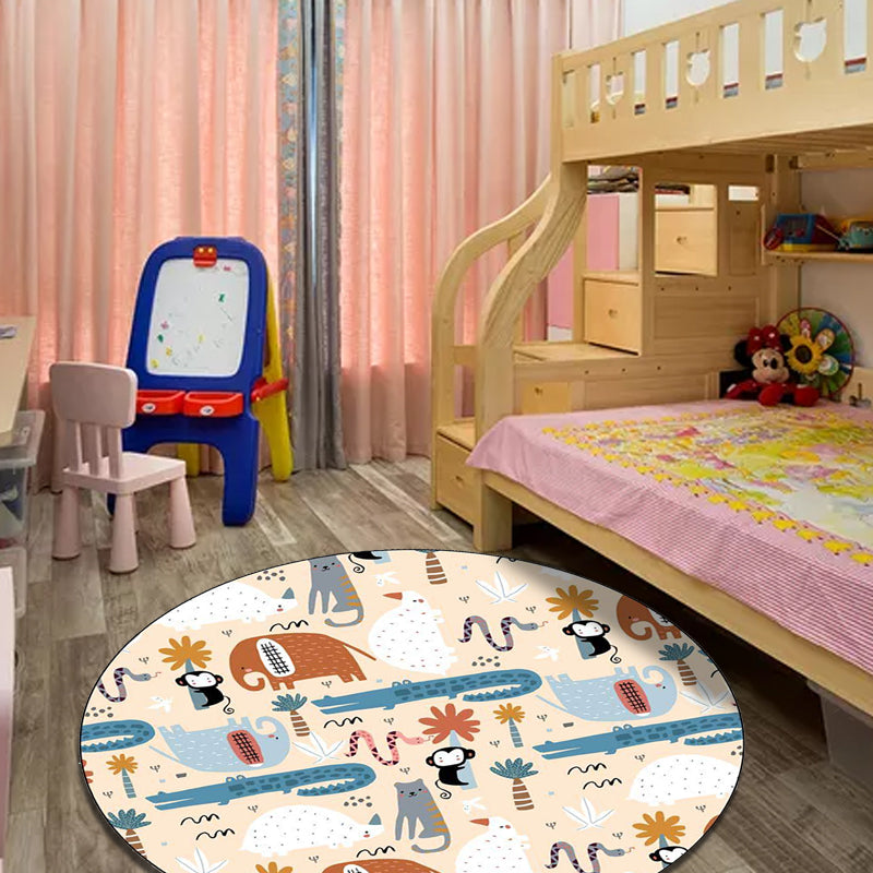 Vivolux | Elfenbein Kinderzimmer Teppich Kinder Tier Elefant Affe Krokodil Muster Bereich Teppich Polyester Haustier freundlich Teppich