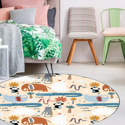 Vivolux | Elfenbein Kinderzimmer Teppich Kinder Tier Elefant Affe Krokodil Muster Bereich Teppich Polyester Haustier freundlich Teppich