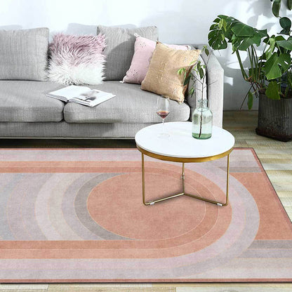 Vivolux | Roze Slaapkamer Tapijt Novelty Kleur Blok Arc Cirkelpatroon Gebied Tapijt Polyester Non-Slip Achterkant Vlekbestendig Tapijt