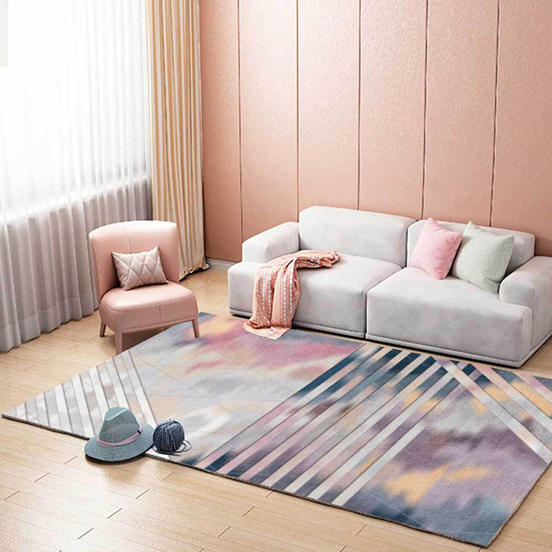 Vivolux | Rosa Schlafzimmer Teppich Neuheit Geometrisches Streifenmuster Bereichsteppich Polyester Haustierfreundlicher Rutschfester Teppich