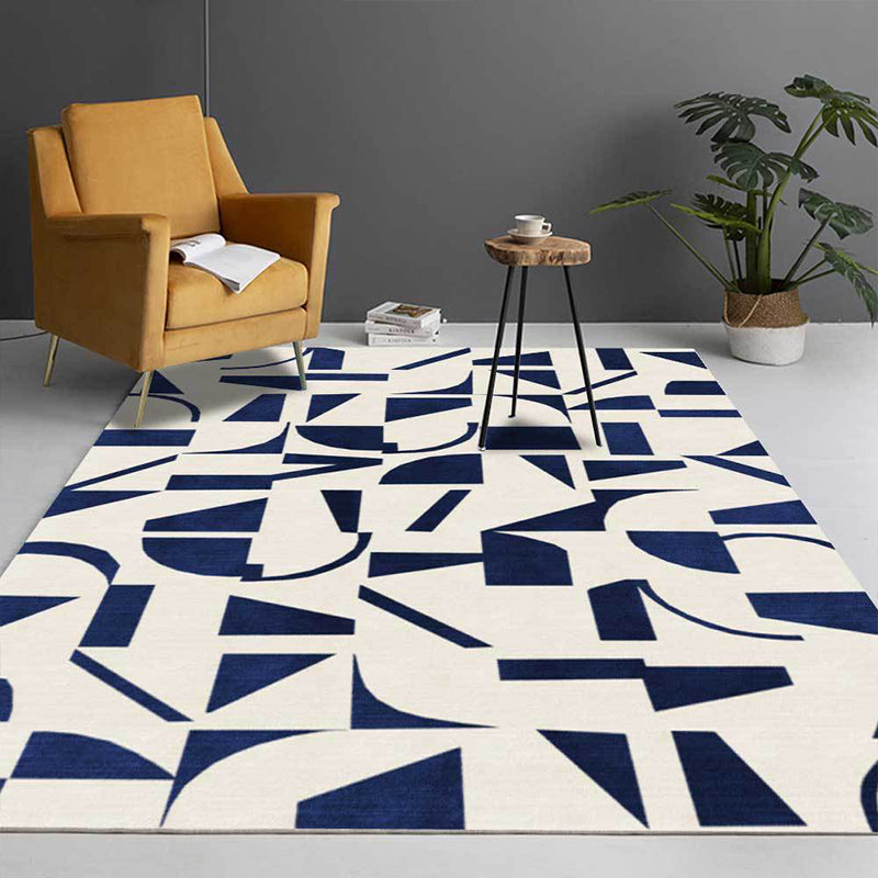 Vivolux | Stilvoller Abstract Teppich Blau und Beige Casual Teppich Polyester Maschinenwaschbar Rutschfester Teppich für Schlafzimmer