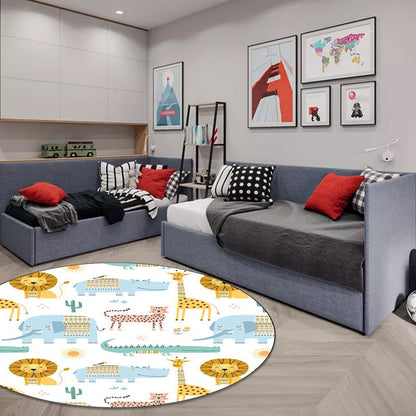 Vivolux | Kindermädchen Teppich in Weiß Tier Löwe Elefant Krokodil Druck Teppich Polyester Maschinenwaschbar Bereich Teppich