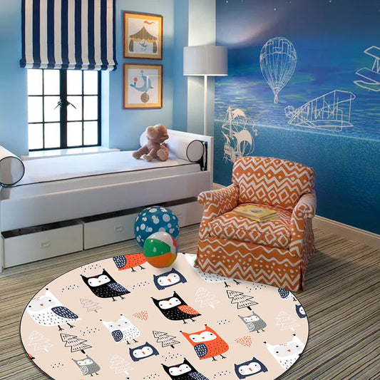 Vivolux | Stijlvol Kids Vloerkleed in Roze Dier Uil Boom Patrón Vloerkleed Polyester Machine Wasbaar Tapijt voor Nursery