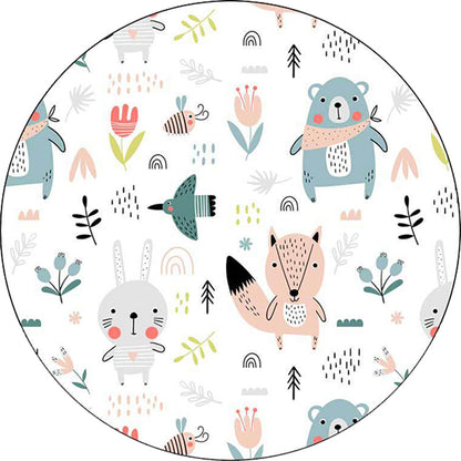 Vivolux | Weißer Kinderzimmerteppich Kinder Tier Kaninchen Fuchs Bär Blumenmuster Gebietsteppich Polyester Anti-Rutsch-Rücken Teppich