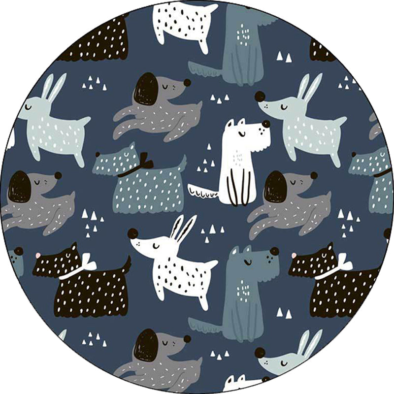 Vivolux | Lässiger Kinderteppich in Blau Tier Kaninchen Hund Muster Teppich Polyester Fleckbeständig Waschbar Teppich für Kinderzimmer