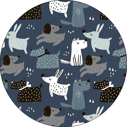 Vivolux | Lässiger Kinderteppich in Blau Tier Kaninchen Hund Muster Teppich Polyester Fleckbeständig Waschbar Teppich für Kinderzimmer