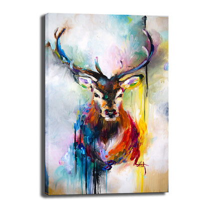 Vivolux | Nordic Deer Schilderij Wandkunst Rode und Blaue Textur Leinwanddruck für Esszimmer