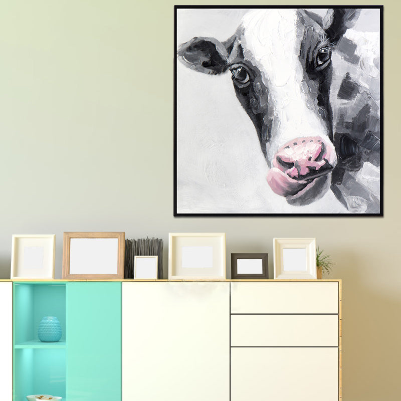 Vivolux | Texturiertes Kuhgemälde Moderne Leinwand Wandkunst in Schwarz und Weiß für das Schlafzimmer