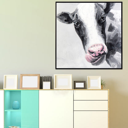 Vivolux | Texturiertes Kuhgemälde Moderne Leinwand Wandkunst in Schwarz und Weiß für das Schlafzimmer
