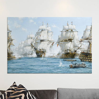 Vivolux | Piratenkampf Kunstdruck Weiß und Blau Klassische Wanddekoration für Zuhause Galerie