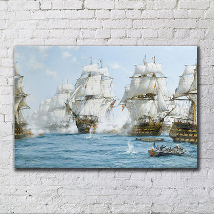 Vivolux | Piratenkampf Kunstdruck Weiß und Blau Klassische Wanddekoration für Zuhause Galerie