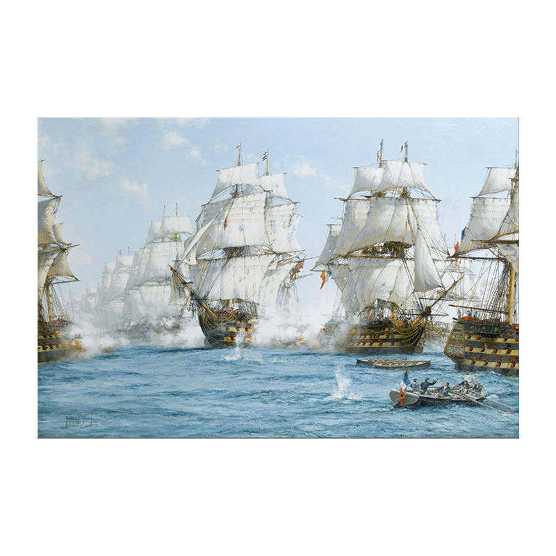 Vivolux | Piratenkampf Kunstdruck Weiß und Blau Klassische Wanddekoration für Zuhause Galerie