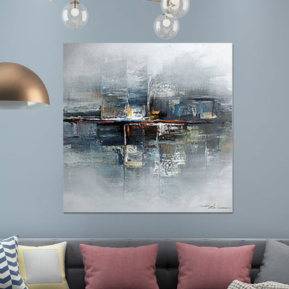Vivolux | Abstracte Wandkunst Decor Moderne Betoverende Zee Brug Schilderij Gewapende Doek in Grijs