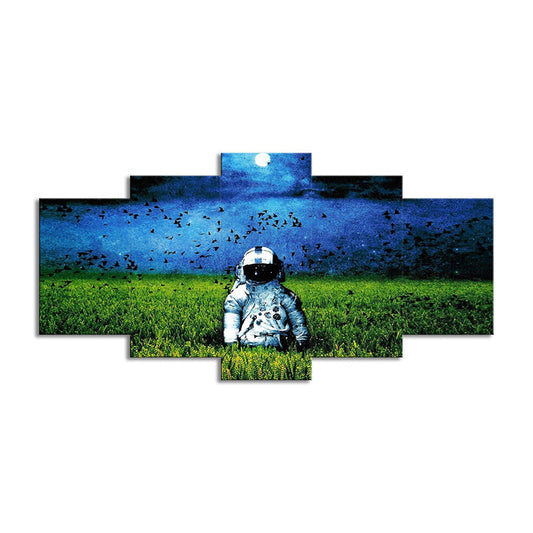 Vivolux | Sci-Fi Ruimteman Canvas Kunst Groene en Blauwe Maan Nachtlandschap Wanddecoratie, Meerdere Stukken