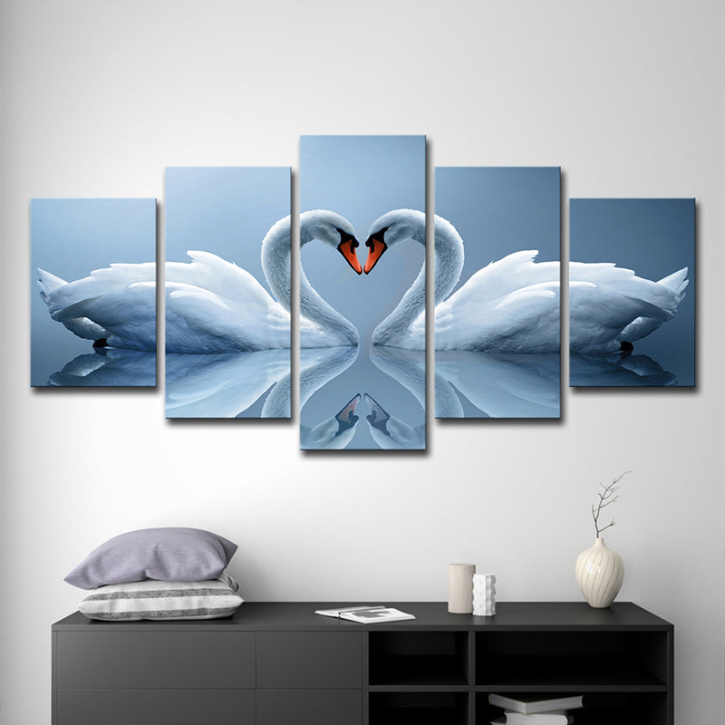 Vivolux | Zwanen in de Liefde Canvas Kunst Multi-Piece Hedendaagse Woonkamer Muurdecor in Lichtblauw
